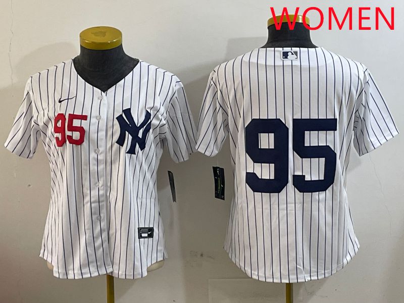 Women New York Yankees #95 No Name White Stripe Game 2025 Nike MLB Jersey style 6
